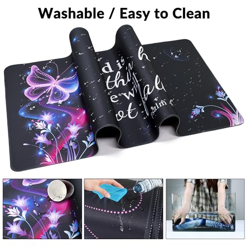 Large Gaming Mouse Pad with Coaster,Desk Matt for Desktop,Desk Mat-Purple | Desk Pad,XXL Cute Desk Mat Cover for Computer Keyboard Laptop Women Office Home Decor, 31.5'' x15.6'' - color: B6-Purple Butterfly