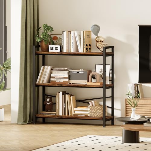Book Shelf, 3 Tier Bookshelf 31.49" Width, Book Shelf Storage and Organization, Wooden and Metal Industrial Bookcase, Large Book Shelves for Home Living Room Bedroom Office Storage(Vintage) - color: Vintage, size: 3 Tier - 31.5" W