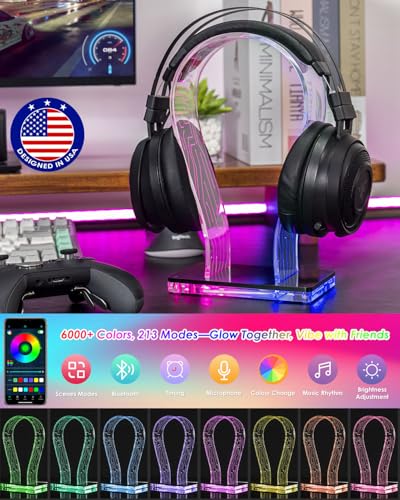 OAPRIRE Acrylic RGB Headphone Stand | Customizable 213 Lighting Modes & 60,000 Colors, Lights Sync with Music Beat, Headset Stand with 4.8ft USB Power Cable & Sturdy Build