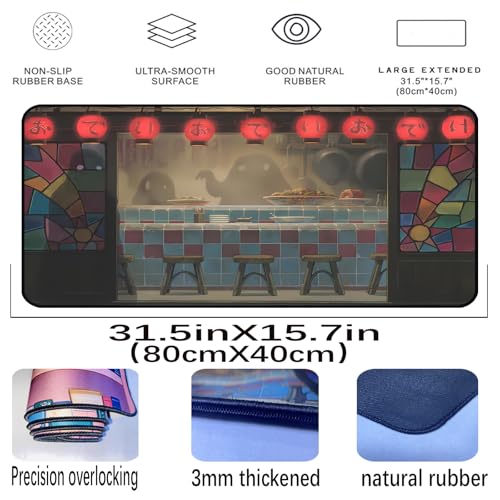 Japanese Anime Desk Pad, Black Ghost Game Mouse Pad, Long Keyboard Mat, Computer Pad, Wireless Mouse Mat, Non-Slip Desk Mat with Stitched Edges, Retro Home Office Desktop Decor 31.5"X15.7" - color: Black