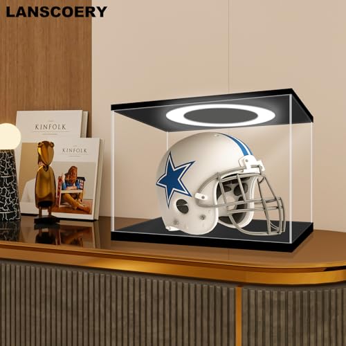 LANSCOERY Acrylic Display Case 15.8x11x11.8 in, 10mm Base, RGB Ring Light, 3mm Clear Panels, Front Door for Action Figures and Models - size: 15.8x11x11.8inch; 40x28x30cm