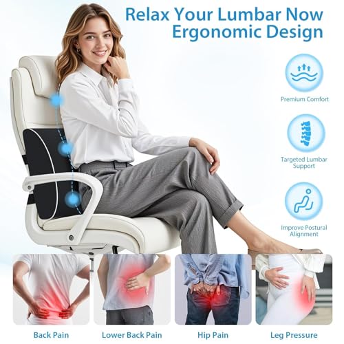 SweetSlubr Large Lumbar Support Pillow for Office Chair, Car Seats and Home Desks, Ergonomic Back Support with Double Adjustable Straps, Machine Washable Cover (Black,XL) - color: Black, size: X-Large