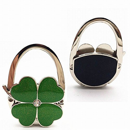 ROFLYER Four Leaf Clover Design Foldable Handbag Hanger Folding Purse Table Hook Holder, with Velvet Pouch(Green) - color: Green