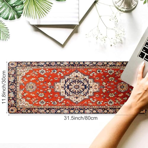 Desk Pad, Vintage Red Boho Rug XL Gaming Mouse Pad with Stitched Edges,Non-Slip Waterproof Rubber Base Large Desk Mat for Keyboard and Mouse 31.5"x11.8" - color: Colour8, size: 31.5" x 11.8"
