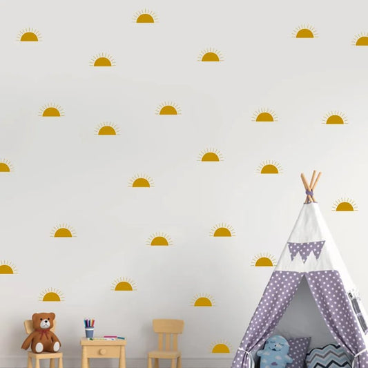 12x36 Inch Half Sun Wall Decal Set - DIY Boho Wall Decal Mural Set - Great Gift Idea- 25 Pcs Stickers, Kitchen, Nursery, Office Decor (Half Sun) - color: Half Sun