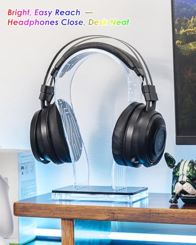 OAPRIRE Acrylic RGB Headphone Stand | Customizable 213 Lighting Modes & 60,000 Colors, Lights Sync with Music Beat, Headset Stand with 4.8ft USB Power Cable & Sturdy Build