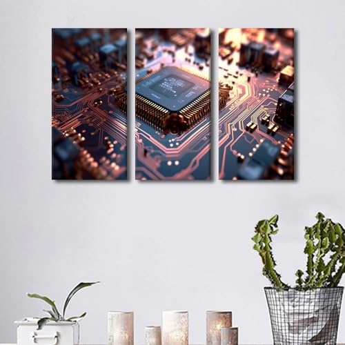 Smart Chip Wall Art Decor Microchip Processor Canvas Art Wall Decor Circuit Board Bedroom Wall Decor Pictures Posters & Prints Modern Home Decor Canvas Paintings Framed Ready to Hang (42"Wx28"H - color: Artwork-04, size: 42"Wx28"H