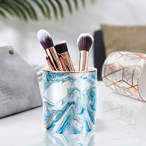 Pen Pencil Holder for Desk, Marble Desk Decor Organizer, Durable Ceramic Pencil Cup Holder Marble Design Makeup Cups for Brushes for Office, Classroom, Blue - color: Blue Marble
