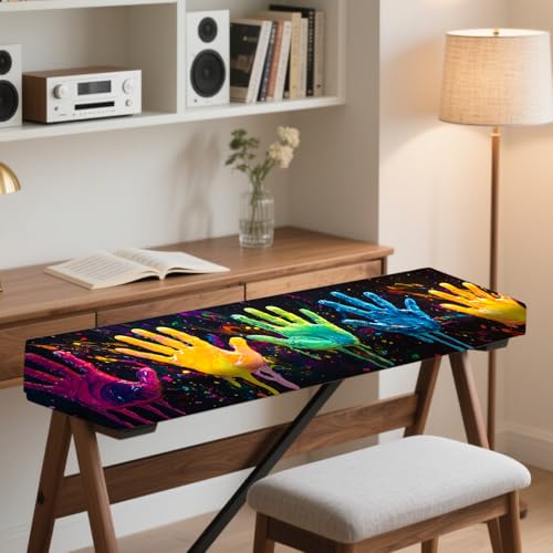 Nuxovilar Stretchy 88 Keys Keyboard Piano Dust Cover, Dust - Proof Elastic Milk Silk with Colorful Handprint Motifs for Digital Keyboards - color: LU02542