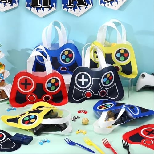 Silkfly 36 Pcs Video Game Party Favor Bags Non Woven Reusable Gaming Goodie Treat Gift Bags with Handles Gaming Party Favors Birthday Supplies Decorations - color: Multicolor