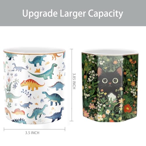 Pen Holder, Pencil Cup for Desk, Cute Makeup Brush Holder, Durable Ceramic Organizer Decor for Room, Office, Classroom, Cute Dinosaur Pattern - color: Cute Dinosaur Pattern
