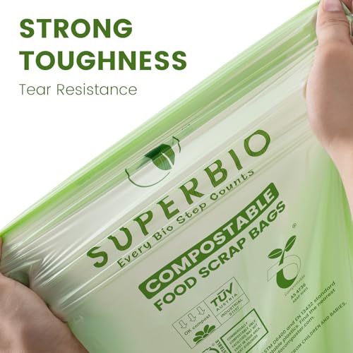 SUPERBIO 2.6 Gallon Flat Top Compostable Food Waste Bags, 100 Count, 2 Pack,9.84L, Food Scrap Bags, BPI Certified and OK compost INDUSTRIAL - color: 2.6 Gallon Flat Top, 200 Count (2 Pack)