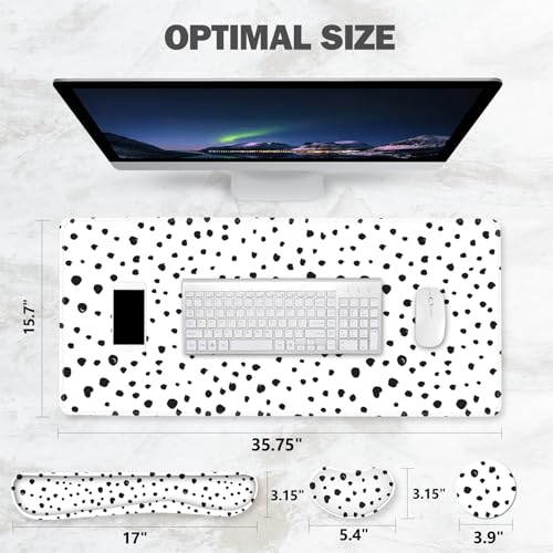 ToLuLu Extended Gaming Mouse Pad, Memory Foam Ergonomic Keyboard Mouse Wrist Rest Support Set, Large Desk Mat with Stitched Edges, Non-Slip Base Mousepad for Home Office Game and Study, Polka Dots - color: Polka Dots