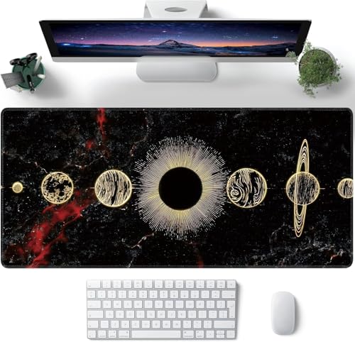 Galaxy Planet Large Mouse Pad,Gaming Keyboard Desk Pad,Extended Mouse Mat Non-Slip Rubber Base with Stitched Edges for Office Game Home XXL 35.4"x15.7" - color: Galaxy Planet, size: 35.4L x 15.7W inches