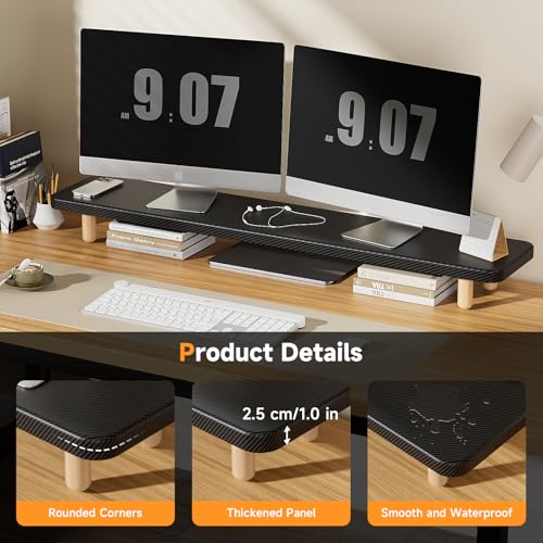Dual Monitor Stand Riser, 39 Inch Extra Long Wooden Desktop Monitor Riser with Storage for 2 Monitors Ultra Strong Desk Shelf Organizer Riser Ergonomic for 2 Screens/Laptop/PC/TV/Printer (Black, 39inches) - color: Black