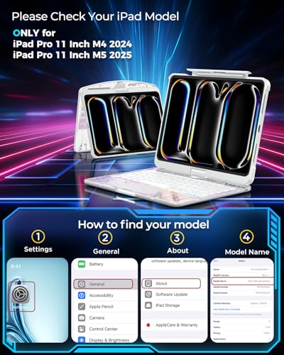 TSQQST Clear Wireless Keyboard Case for iPad Pro 11 Inch (M5/M4) 2025/2024 with Pencil Holder & Multi-Touch Trackpad, Visible PCB, 3-Brightness & 7-Color Backlight, 360° Rotating Stand, White - color: Clear+White, size: Pro11 M5/M4