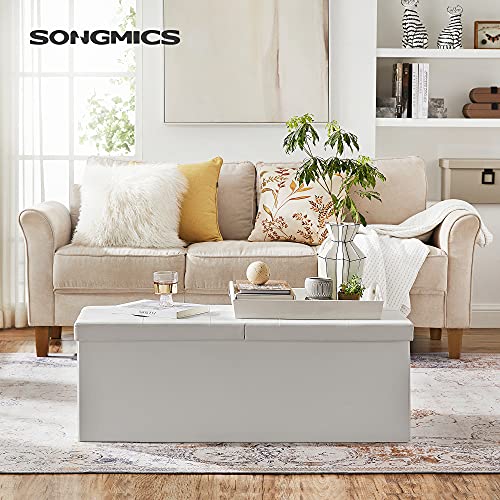 SONGMICS MAZIE Collection - 43 Inches Storage Ottoman Bench with Flipping Lid, Storage Chest with Iron Frame Support, Load 660 lb, for Living Room, Bedroom, Synthetic Leather, White ULSF75WT - color: White, size: 15"D x 43"W x 15"H