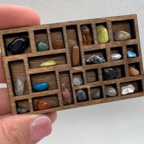 Wooden Miniature Trinket Shelf & Shadow Box (Dark Brown): Multi-Grid Organizer for Tiny Collectibles, Miniatures, Dollhouse Accessories & Desk Display