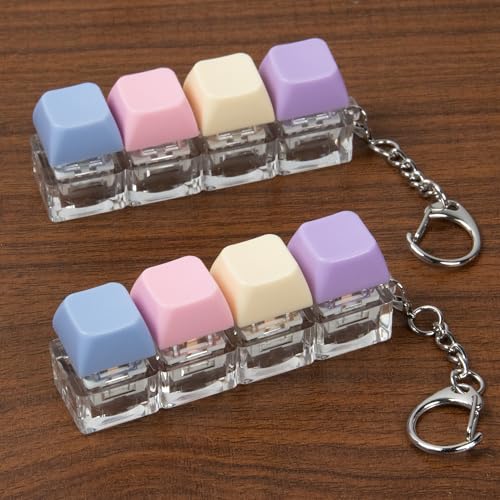 2 PCS 4-in-1 Keyboard Fidget Toy Keychain, Finger Clicky Button Toy Stress Relief Keychain with Swappable Keycaps, Mini Mechanical Key Fidget for Office Desk Focus Gifts (Purple Blue) - color: Purple Blue