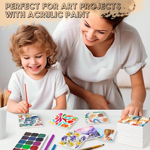 Ceramic Tiles for Crafts, GOH DODD 36 Pack Unglazed Blank Coasters with Cork Backing for Alcohol Ink Painting Acrylic Pouring Art Projects Housewarming Gifts Wedding School Education, Square, 4 Inch - color: Square, size: 36 Pieces