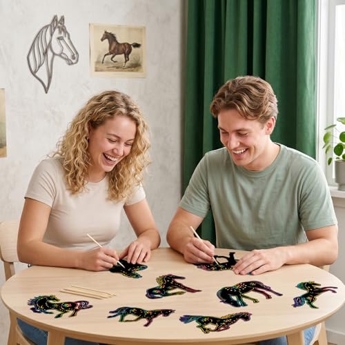 LUUFILx 80 Pcs Horse Scratch Cards Birthday Party Decorations Colorful Rainbow Scratch Paper Art with Wooden Stylus for Birthday Party Classroom DIY Activities - style: Horse