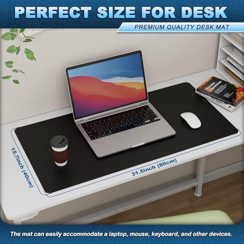 K KNODEL Leather Desk Pad Protector, Office Desk Mat, Large PVC Leather Desk Blotter, Non-Slip Mouse Pad (Black, 15.7" x 31.5") - color: Black, size: 15.7" x 31.5"