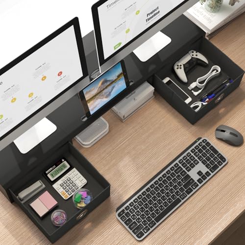 WESTREE Dual Monitor Stand Riser with Two Drawers, Extra Large Storage Monitor Stand for 2 Monitors, Desktop Oraganizer Stand for Computer,Laptop,Screen,Printer,TV - color: Black