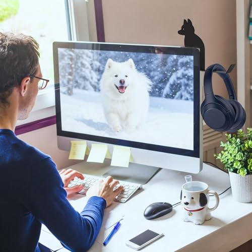 Dog And Cat Headphone Hook for Monitor, Cute Animal Metal Headphone Holder, Saves Desk Space Organizer Decorative Hanger for Hanging Keys Cables And More (German shepherd) - color: German shepherd