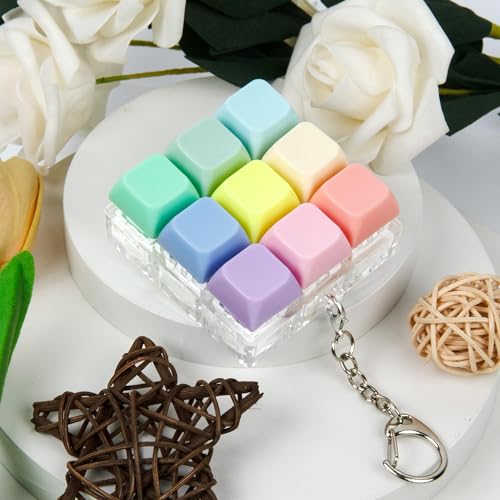Keyboard Fidget Toy, Keyboard Keychain Fidget Toys, 9-in-1 Clicker Fidget Toy, Stress Relief Desk Decompression Button, Anxiety Relief Valentine's Day Gifts (9 Color-Macaron) - color: 9 Color-macaron
