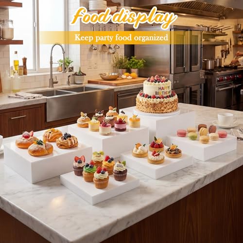 Geelin 6 Pack Acrylic Risers for Display Acrylic Cube Boxes Risers Display Stands with Hollow Bottoms Decorative Stand for Jewelry Candy Table Decor 6 Sizes(White,10 to 15 Inch,Square) - color: White, size: 10 to 15 Inch, style: Square