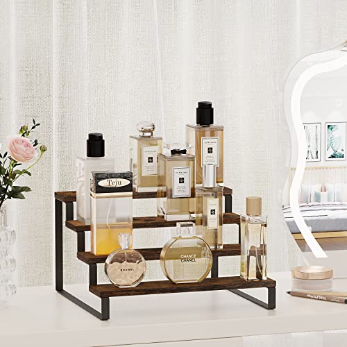 YINMIT Wooden Display Riser Stand, Tiered Perfume and Cologne Organizer Stand, 4 Tier Spice Rack Organizer, Rustic Display Shelf for Candles (4 Tier) - color: 4 Tier,Brown