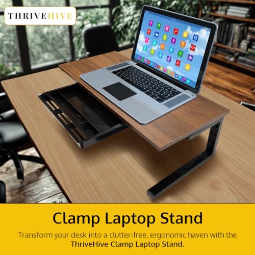*Test* Ergonomic Clamp-On Laptop and Computer Monitor Riser Stand with Drawer, 21.6 x 9.8 inch - Dark Brown|Laptop Stand for Desk, Monitor Riser, Desk Organizer, Office Desk Home Workspace - color: Dark Brown