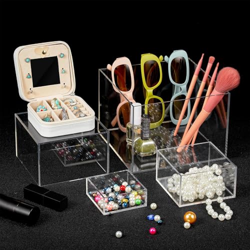 Geelin 6 Pack Acrylic Risers for Display Acrylic Cube Boxes Risers Display Stands with Hollow Bottoms Decorative Stand for Jewelry Candy Table Decor 6 Sizes(Clear,3 to 8 Inch,Square) - color: Clear, size: 3 to 8 Inch, style: Square