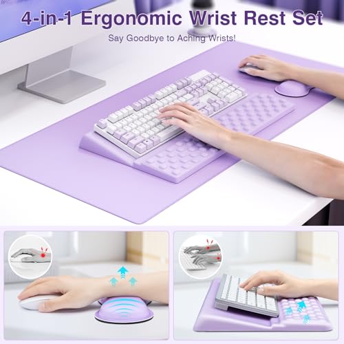 Ospelelf Keyboard Wrist Rest Stand Pad and Ergonomic Mouse Pad Set with Large Mousepad, Memory Foam Comfort, Premium Office Desk Accessories for Pain Relief, Purple - color: Purple