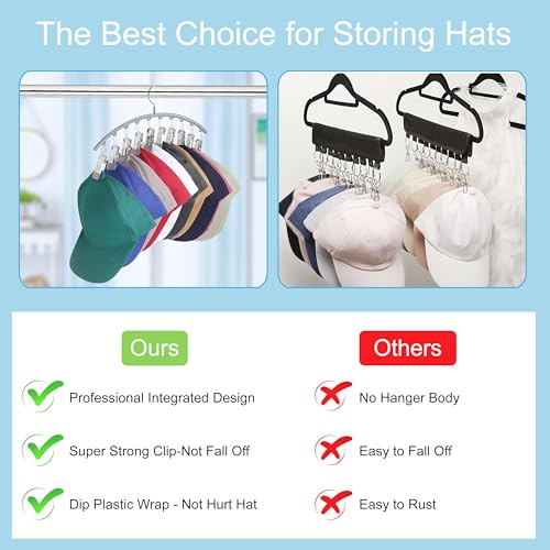 Cuipingoo Hat Hangers for Closet, Metal 2 Pack Hat Organizer Holder for Hanger Closet Display, Hat Racks for Baseball Caps w/10 Clips, Hat Holder for Ball Caps & Accessories, for Men Women, Grey - color: Gray, size: 2 Pack