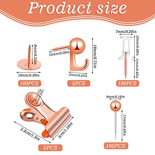 310 Pcs Rose Gold Push Pins Set, Thumb Tacks Decorative Push Pins for Cork Board with Push Pin Hook Pushpin Clip 5 Style Office Accessories for Cork Board Map Office (Rose Gold) - color: Rose Gold