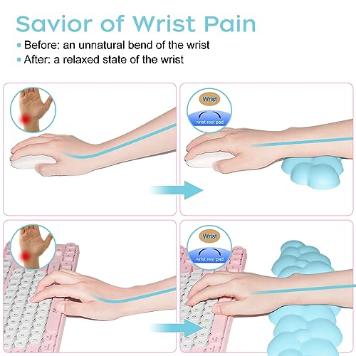 JIKIOU Upgrade Leather Cloud Keyboard Wrist Rest, Cloud Wrist Rest with Non-Slip PU Base, Comfortable Memory Foam Wrist Rest for Computer Laptop Mac Gaming Office and Pain Relief Christmas Wish Gift - color: 11blue