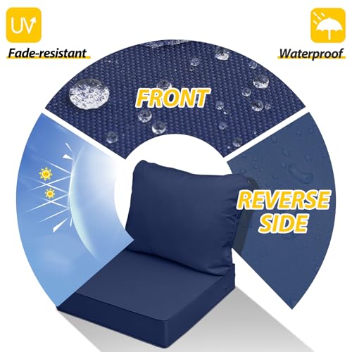 AAAAAcessories Outdoor Seat Cushions for Chairs, Fade-Resistant, Waterproof Patio Furniture Replacement Cushions, 25.5" x 25.5" x 5" + 25.5" x 19", Navy Blue - color: Navy Blue, size: 25.5"x25.5"x5" / 25.5"x19"