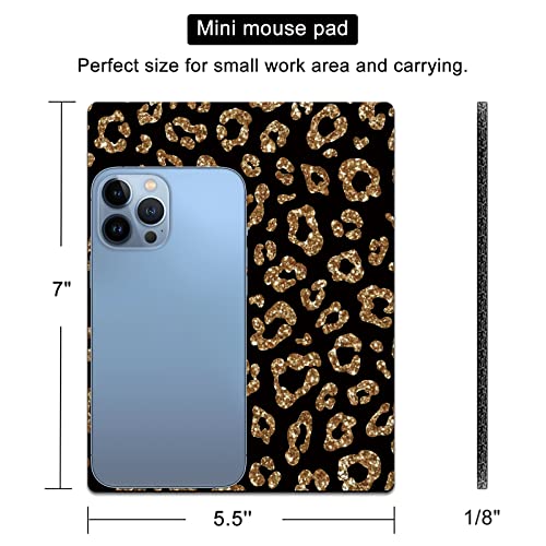 Small Mouse Pad Cute, Mini Mouse Pads for Wireless Mouse and Laptop, Travel Mousepads with Designs - Gold Glitter Leopard, Portable Mousepad 5.5 x 7 Inch, Kawaii Desk Decor for Women - color: Glitter leopard, size: 7L x 5.5W inches