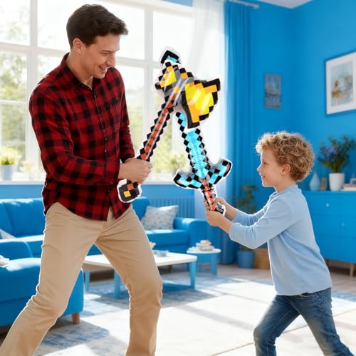 CCINEE 12PCS Inflatable Pixel Weapon Bulk Diamond Swords Axe Pickaxe Trident Shields For Cosplay Birthday Swimming Pool Beach Party Supplies
