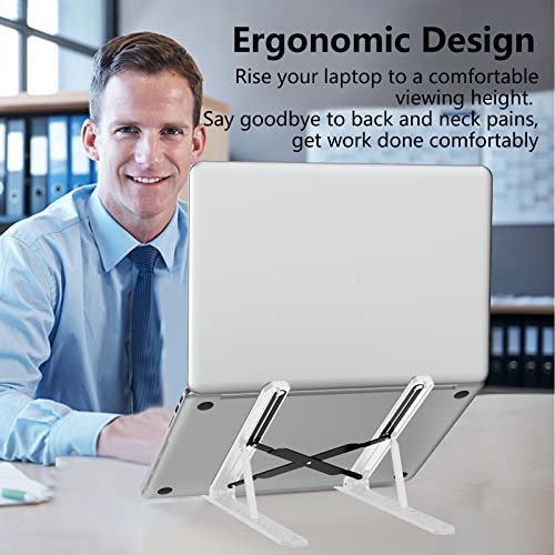 Tonmom Laptop Stand for Desk, Adjustable Laptop Riser ABS+Silicone Foldable Portable Notebook Holder, Ventilated Cooling Notebook Mount Computer Stand for 10-15.6” Laptops,Tablets-White - color: White