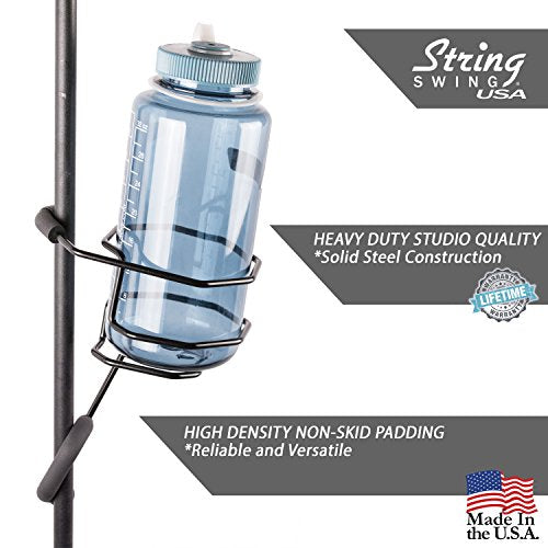 Mic Stand Large Drink Holder - Microphone & Cymbal Pole Mount for Nalgene Water Bottle Mason Jar Atlas Coffee Thermos Contigo Travel Mug - Black Heavy Duty Studio Quality Made in USA - String Swing - color: Extra Large