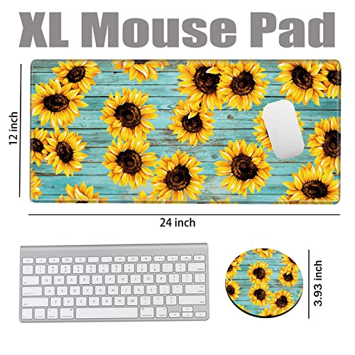 Sunflower Mouse Pad 24x12 Desk Mat Large Mousepad Desk Pad Big Computer Mat Non Slip Base Long Gaming Mouse Mat for Wireless Mouse Women Girl Work - color: Sunflower, size: 24''X12''