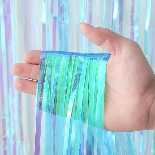 Voircoloria 3 Pack 3.3x8.2 Feet Neon Iridescent Foil Fringe Backdrop Curtains, Tinsel Streamers Birthday Party Decorations, Fringe Backdrop for Graduation, Baby Shower, Gender Reveal, Disco Party - color: 12 Neon Iridescent