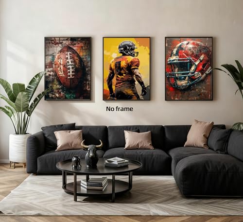 3Pcs American Football Canvas Wall Art Graffiti Rugby Colorful Cool Sports Theme Painting Picture Wall Decor Footballs Player Poster Print Artwork for Kids Room Teen Bedroom Home Decoration - color: Football, size: 16" × 24" Poster