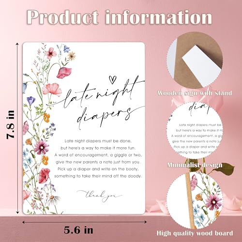 Late Night Diapers Sign, Flowers Diaper Party Decorations, Baby Shower Game, Gender Reveal Table Decorations, Boho Wooden Sign with Stand for Gender Reveal Party and Baby Shower Activities, 8 - color: Late Night8