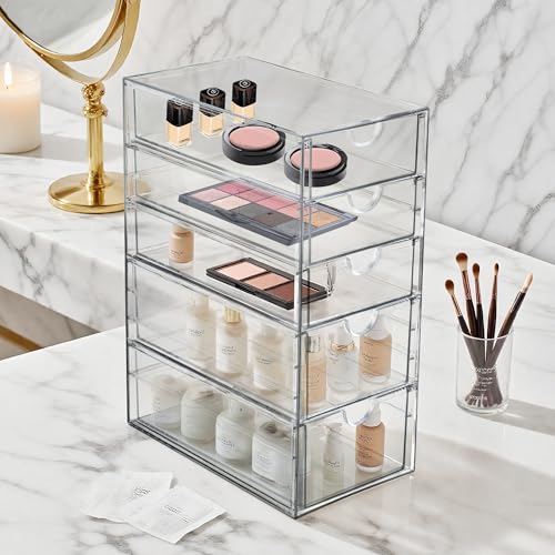 Prsildan Hair Accessories Organizer Acrylic Drawer with 5 Small Drawers | Clear, For Bathroom Vanity Office Desk, Jewelry Makeup Storage - style: 5 Drawers