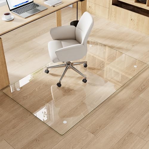 Tempered Glass Chair Mat for Carpet & Hard Floor, 30"x48" Office Chair Mat - Heavy Duty & Scratch Resistant, Non-Slip Pads, Rounded Corners & Polished Edges - color: Transparent, size: 30"x48"