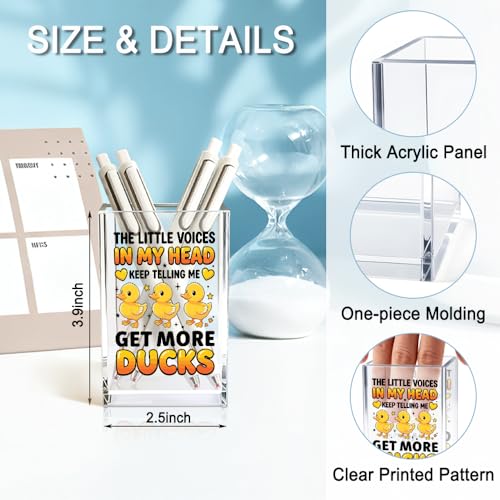 The Little Voices In My Head Acrylic Pencil Holder Cup, Ducks Lover Gifts for Women, Funny Rubber Duck Desk Organizer and Accessories for Coworker Girls Students Friends, Pen & Bookmark Holder - color: black & orange