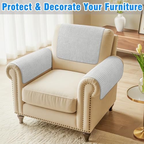 Couch Arm Covers, Sofa Arm Covers, Waterproof Armrest Cover for Sofa, Armchair, Loveseat, Headrest Cover, Non-Slip Recliner Arm Cover, Arm Chair Covers Set of 2 (Light Gray, 23"×19") - color: Light Gray, size: 23" x 19" - 2 pcs